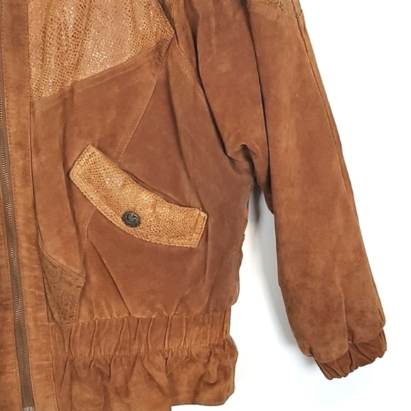 Vintage 80s Winlit Genuine Suede Leather Patchwork Coat - Picture 4 of 9